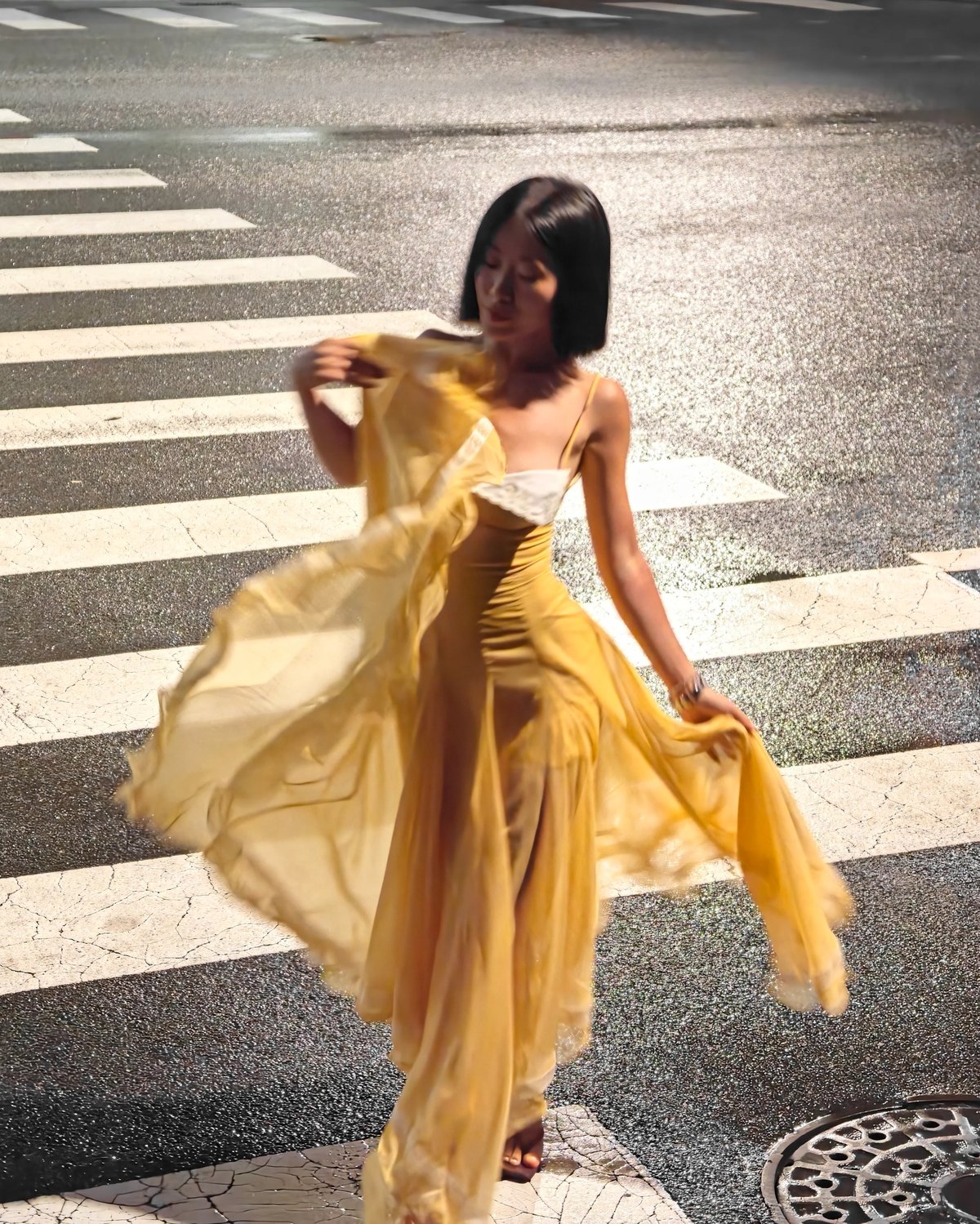 HUELLEYROSE LIANE 絲綢歐根紗長裙 - 黃色