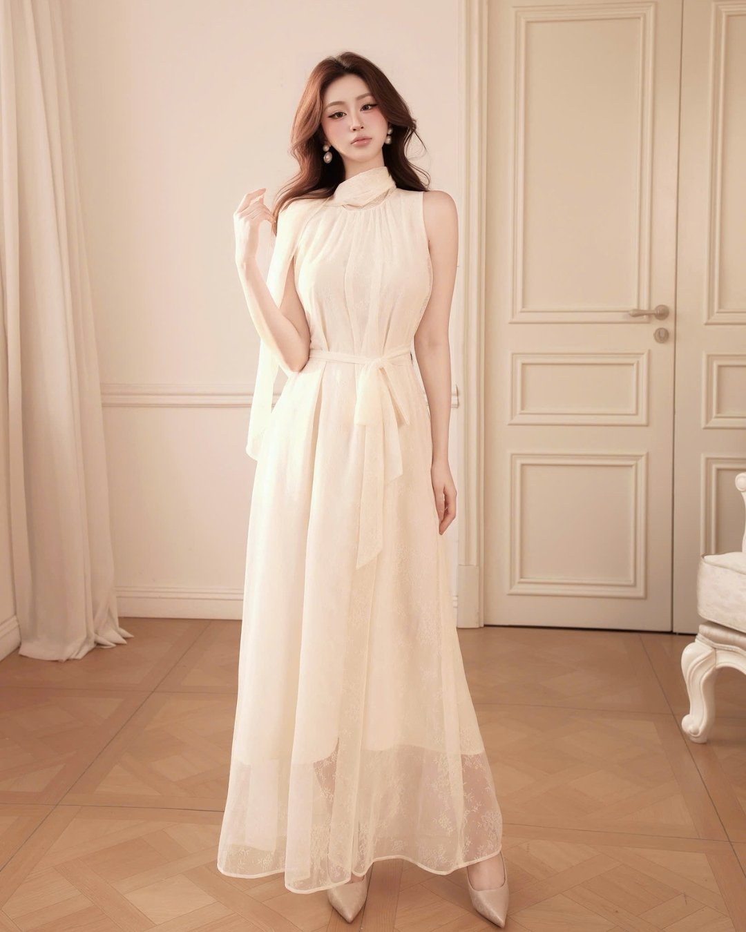 HIU Angel Dress Premium Korean Floral Chiffon Midi Dress
