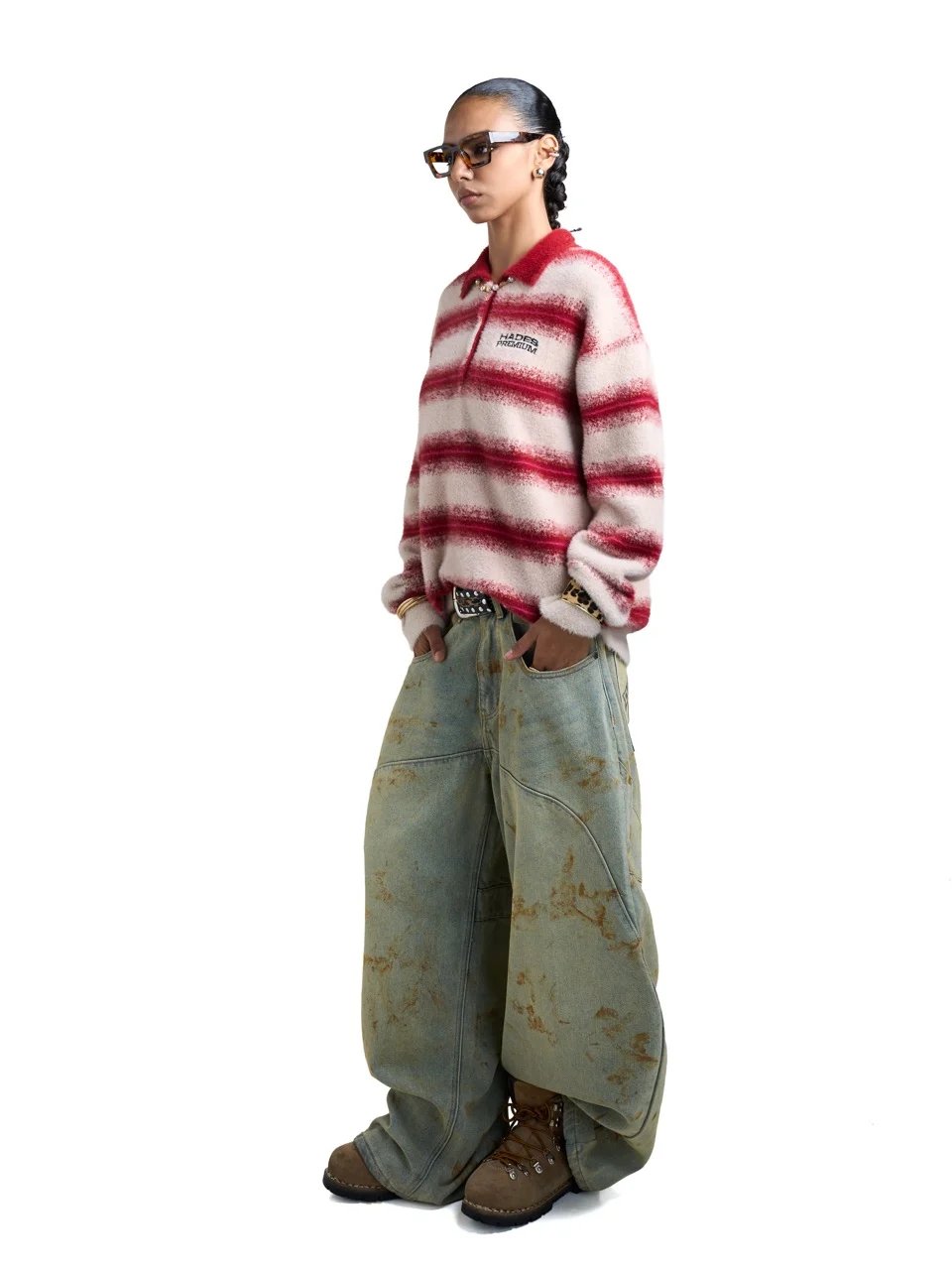 HADES Cozy Striped Polo 毛衣 - 紅色
