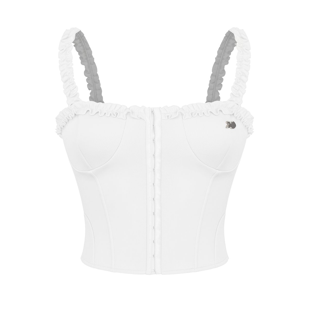 DKMV Yumi Top Corset Style Ruffle Spaghetti Strap Cropped Top