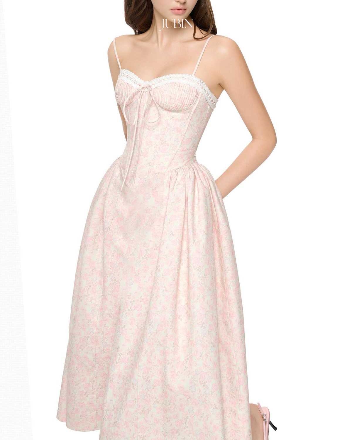 JUBIN MAYA DRESS Corset Style A-Line Floral Midi Dress