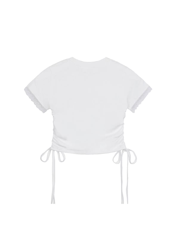 DKMV Mabel Baby Tee White Embroidered Graphic Crop Top