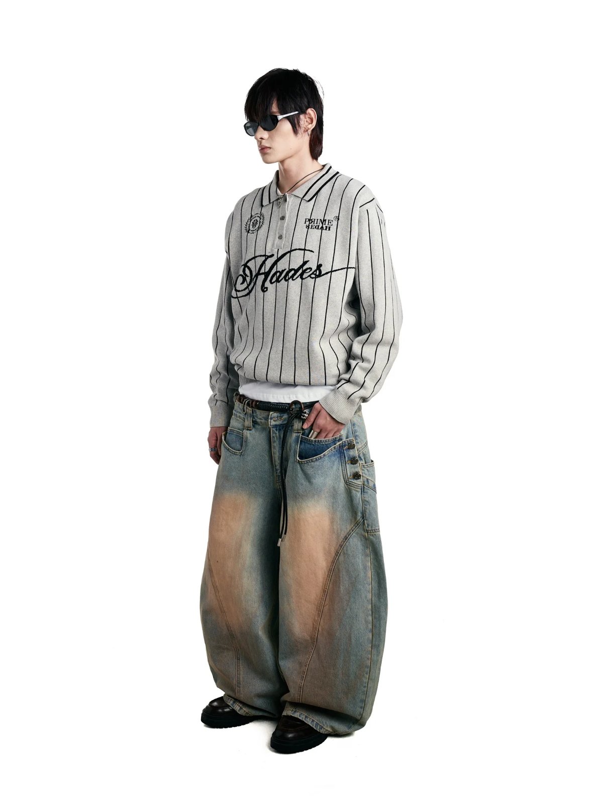 HADES Classic Polo Knit Sweater - Grey