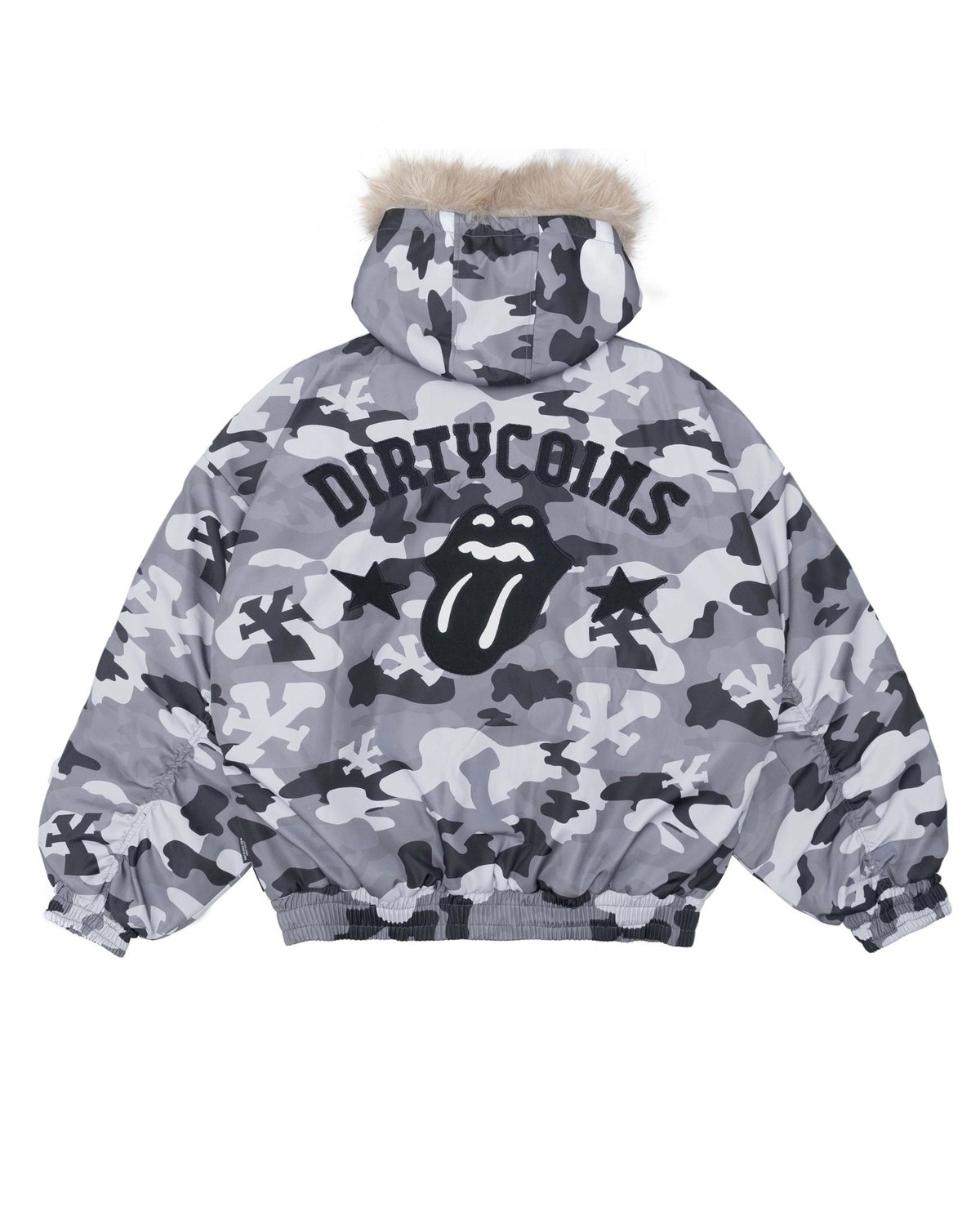DIRTYCOINS DCxRS Camo Fur Hooded Bomber Jacket