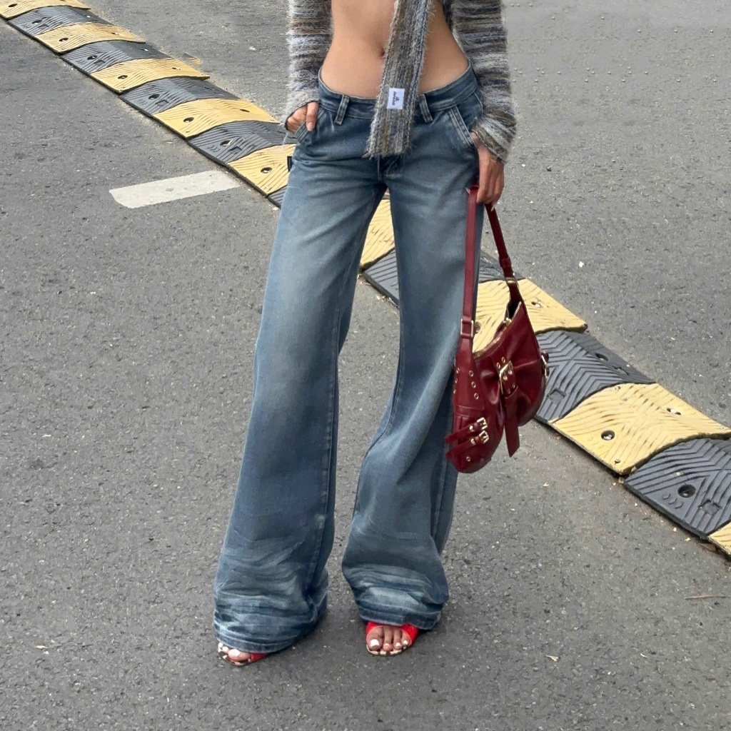 TWENTI Low Rise Wide Leg Washed Jeans - Blue