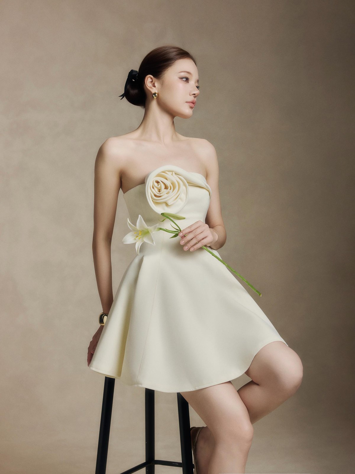 REDBEAN Eliza Strapless Floral Detail Mini Dress