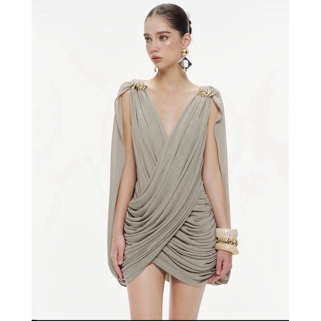 Mollynista Grey Draped Cape Mini Dress