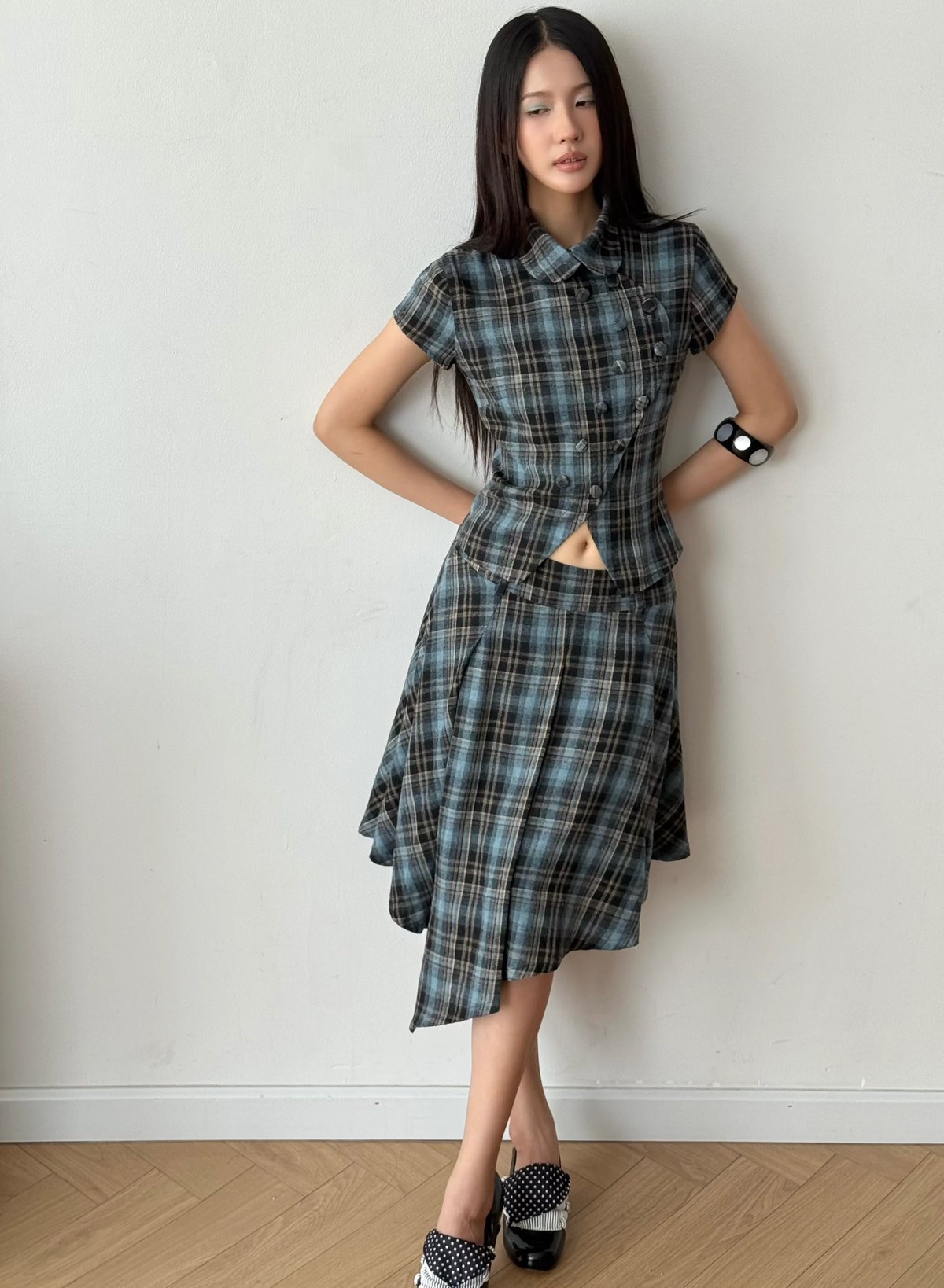 CLOVER SKIRT Asymmetric Plaid Skirt