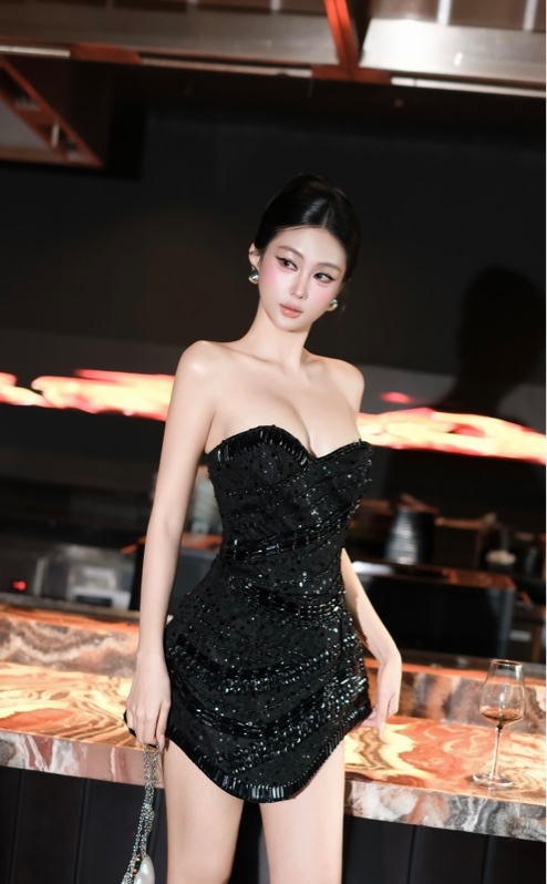 THAOBIBI Embellished Strapless Mini Party Dress
