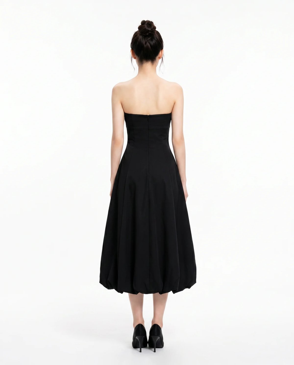 DOTTIE Strapless Bubble Hem Midi Dress D0723