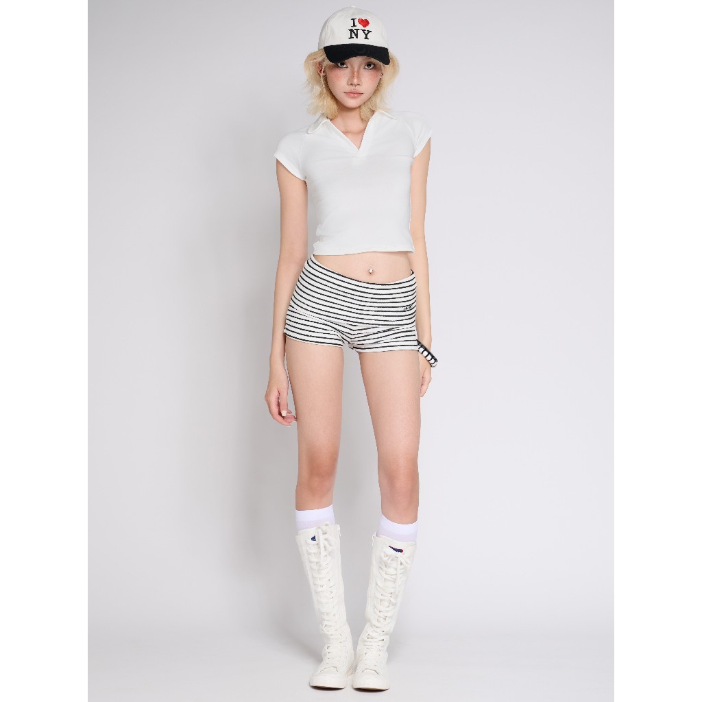 TWENTI Cropped Ribbed Polo Shirt