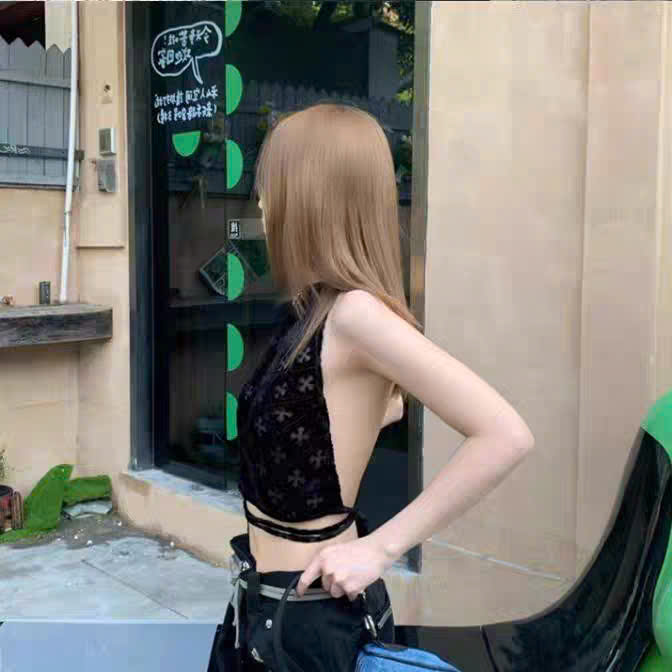 KILLSYSTEM CHUNGHA Sheer Pattern Backless Halter Top