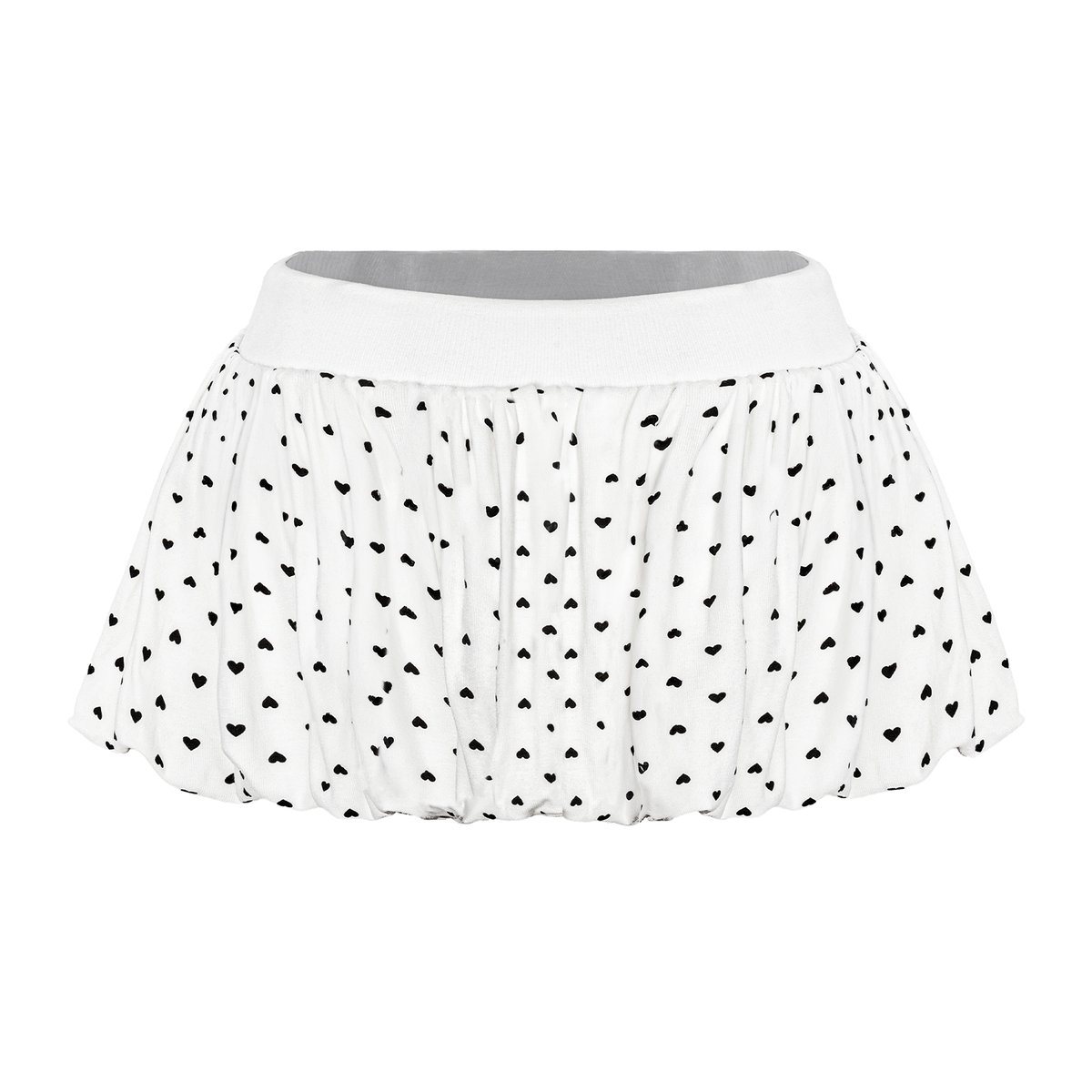 DKMV Mimi Set 白色心形圖案露肩荷葉邊短版上衣與蓬蓬裙套裝
