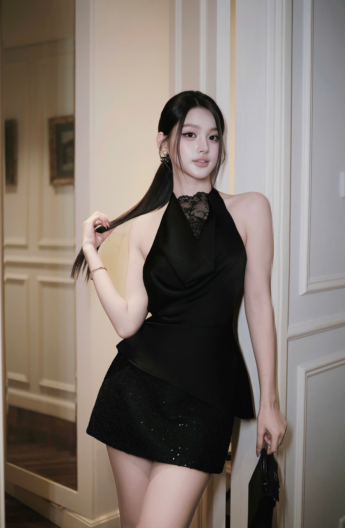 CHOU CHOU Silk and Lace Trim Set