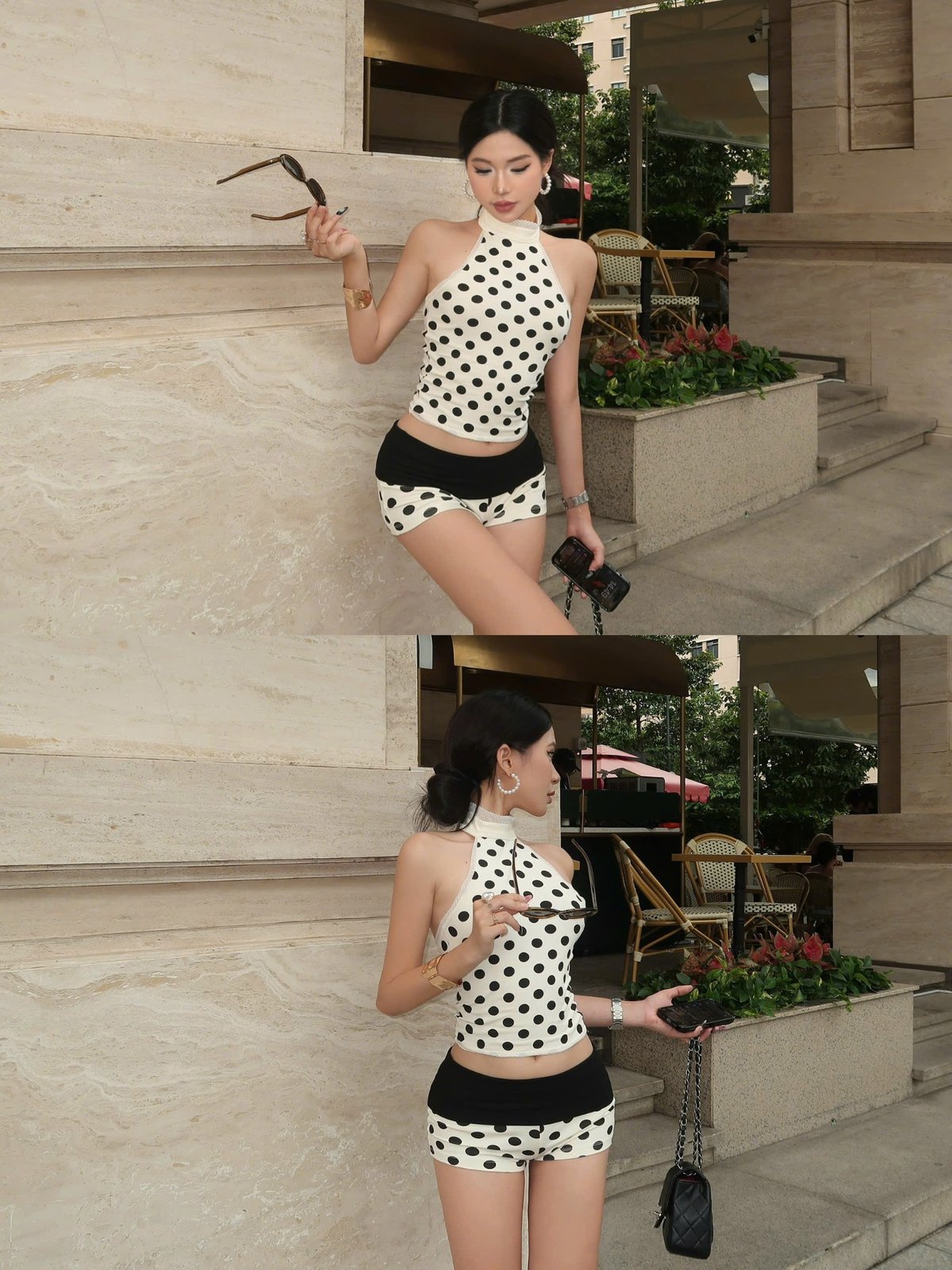 KILL SYSTEM Bewish Polka Dot Halter Top and Shorts Set