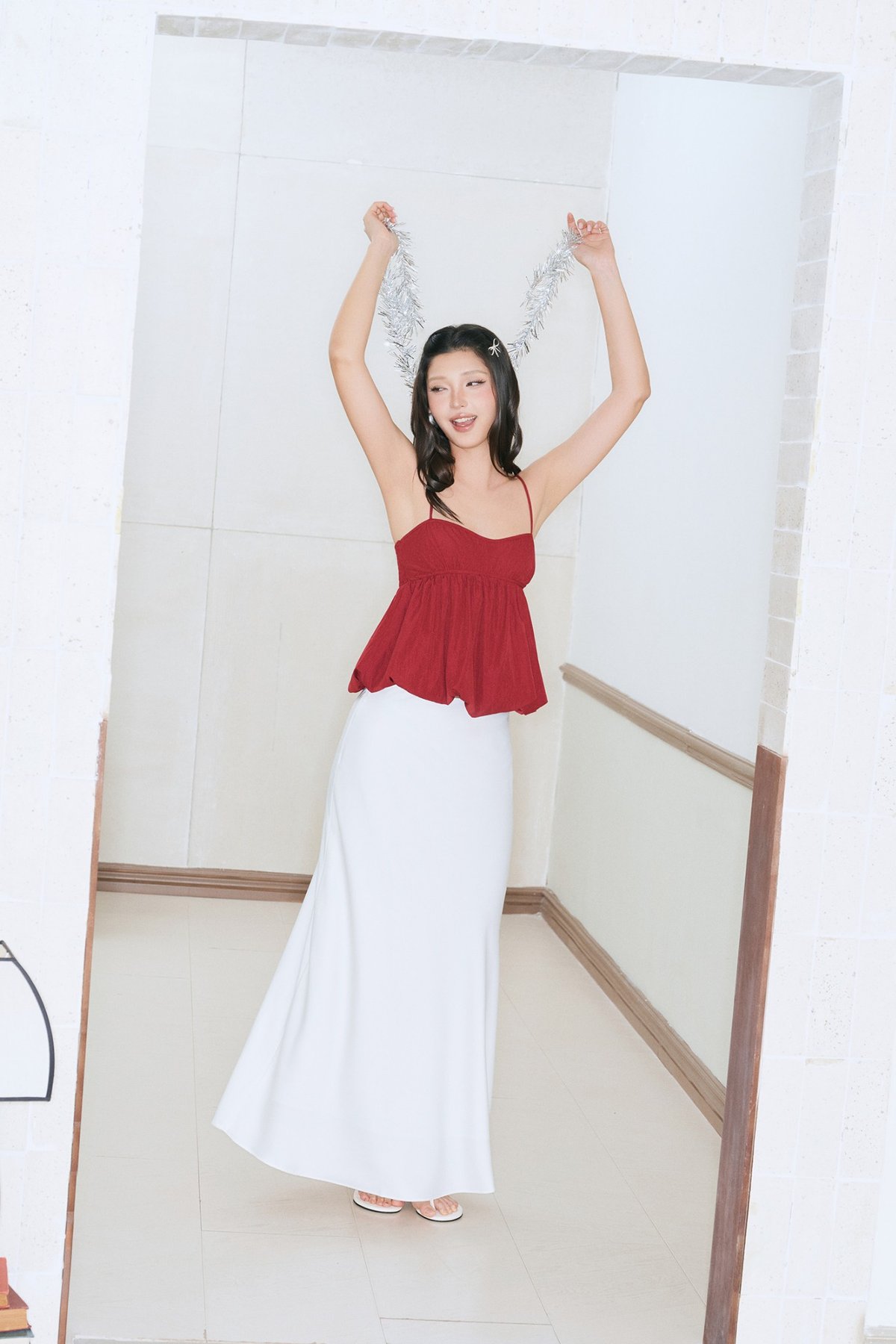 DOTTIE 紅色 吊帶泡泡裙上衣