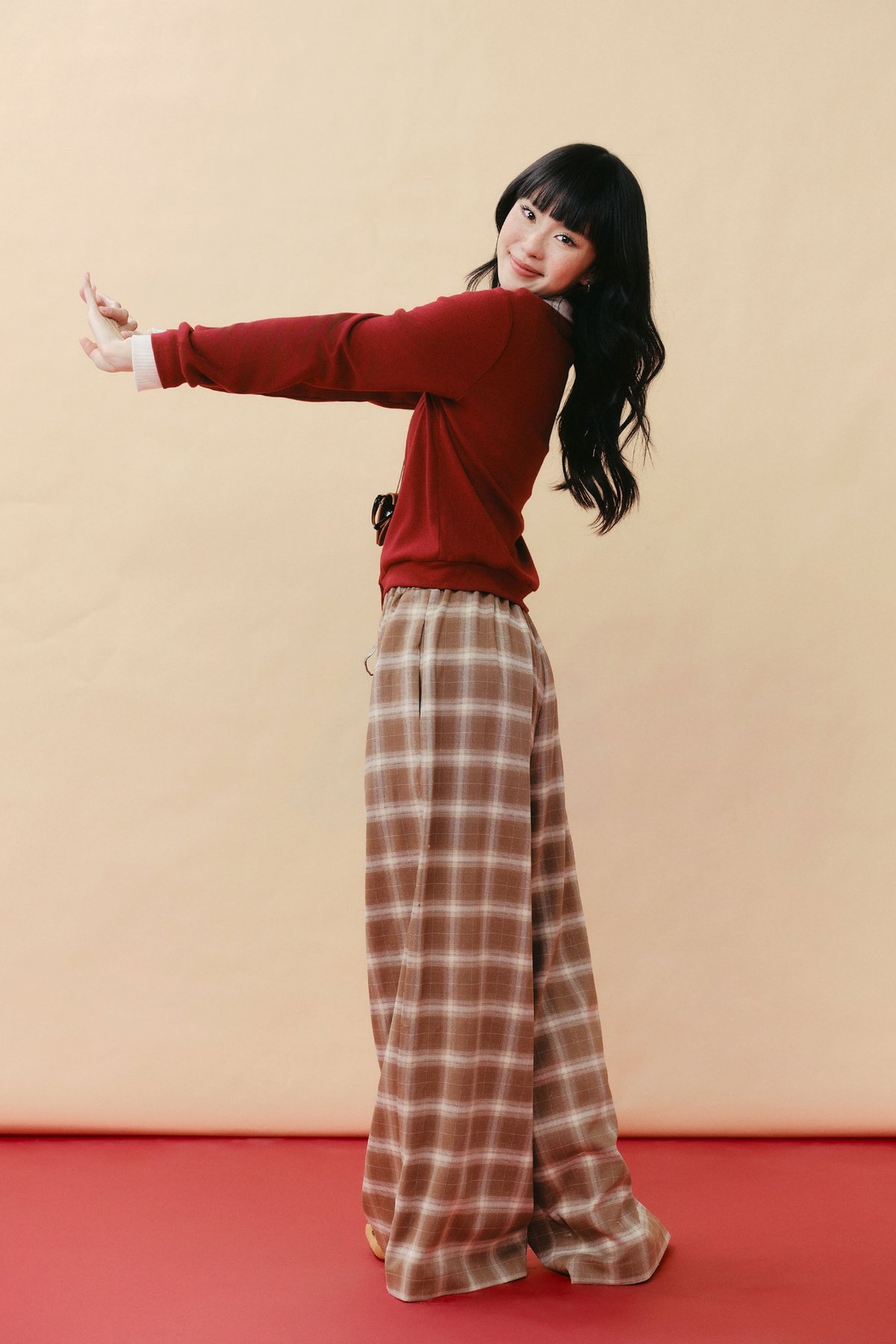 DOTTIE Checkered Long Pants - Brown