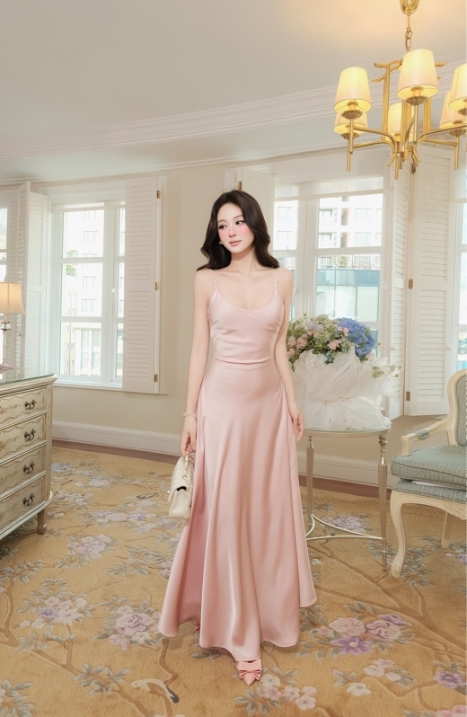 THAOBIBI Silk Halter Neck Maxi Dress