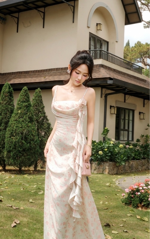 THAOBIBI Textured Ruffle Maxi Dress