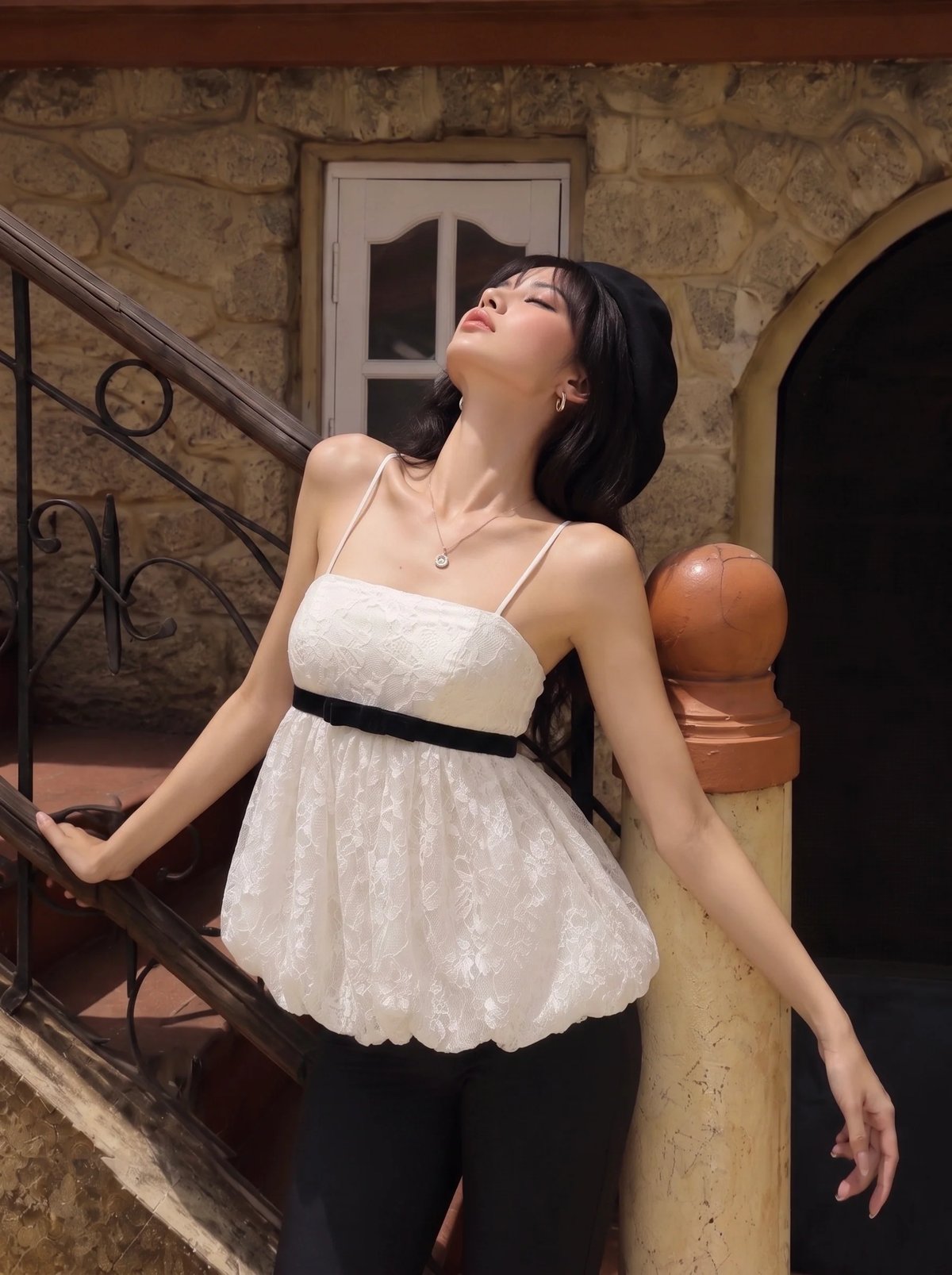 Sugar Crush Isabella Lace Bow Babydoll Top - White