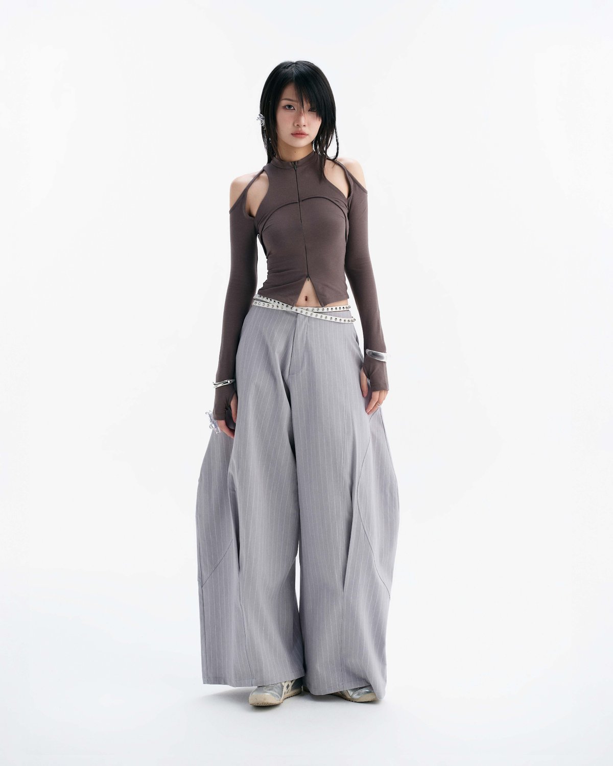 Bunnyhill CASPIAN Long Sleeve Shoulder Cut-out Zip Top - Grey