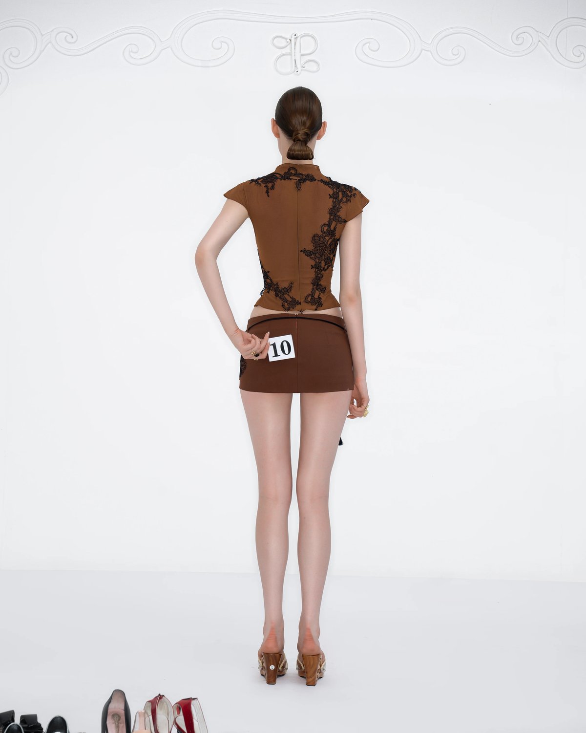 RELLA Mini Skirt - Brown Retro Lace & Tassel Design