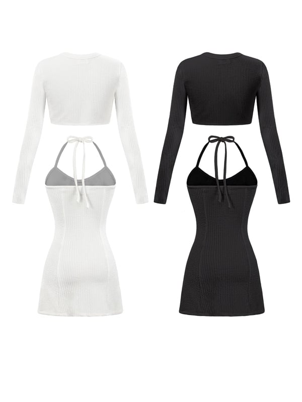 DKMV Jolie Dress Two-Piece Set - A-Line Halter Dress with Long Sleeve Cardigan