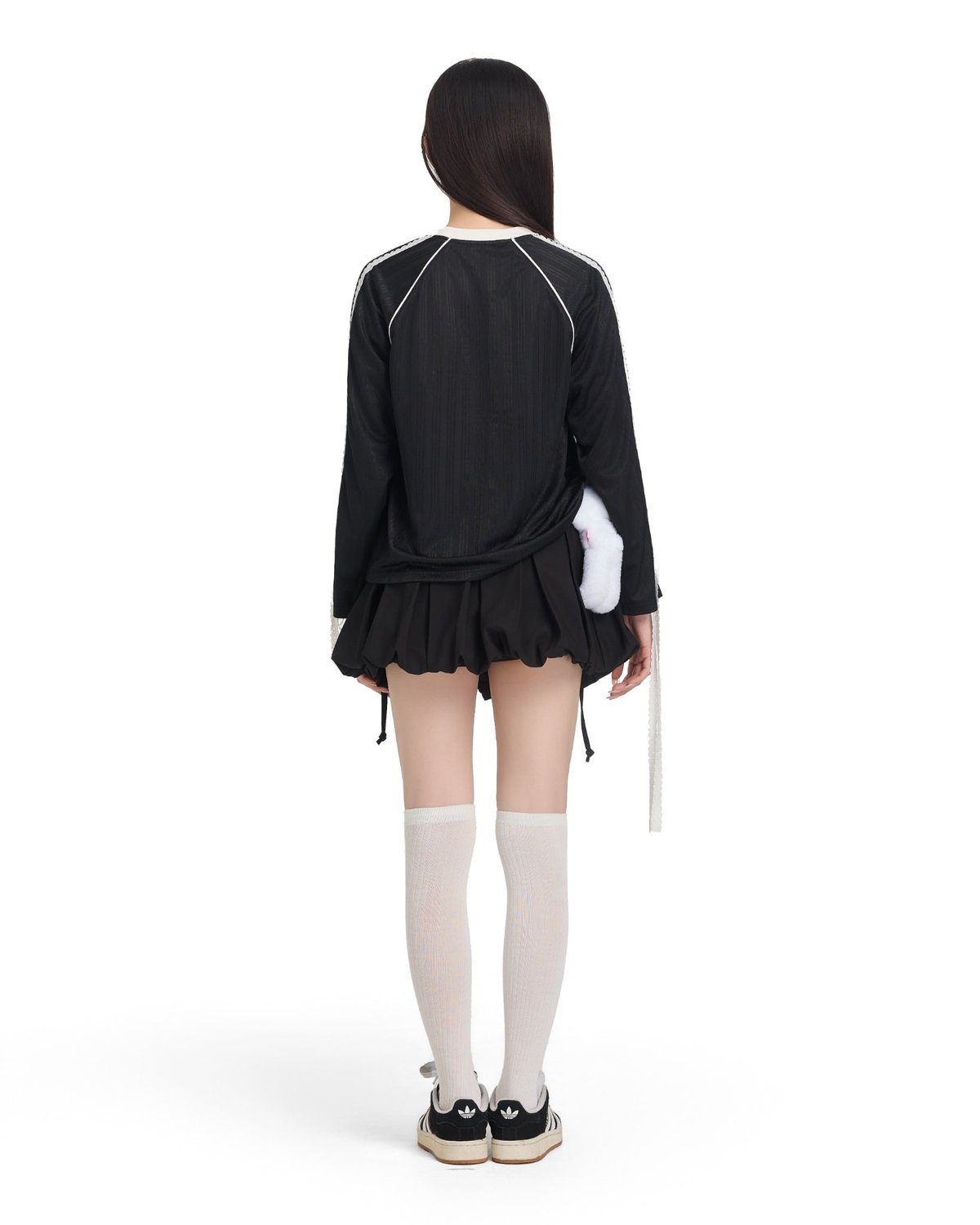 BAD RABBIT Noir Rabbit Regular Jersey 運動風刺繡蕾絲蝴蝶結長袖T恤