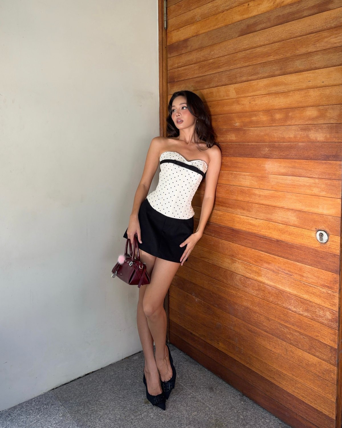 JUBIN KELBIE Polka Dot Corset Top