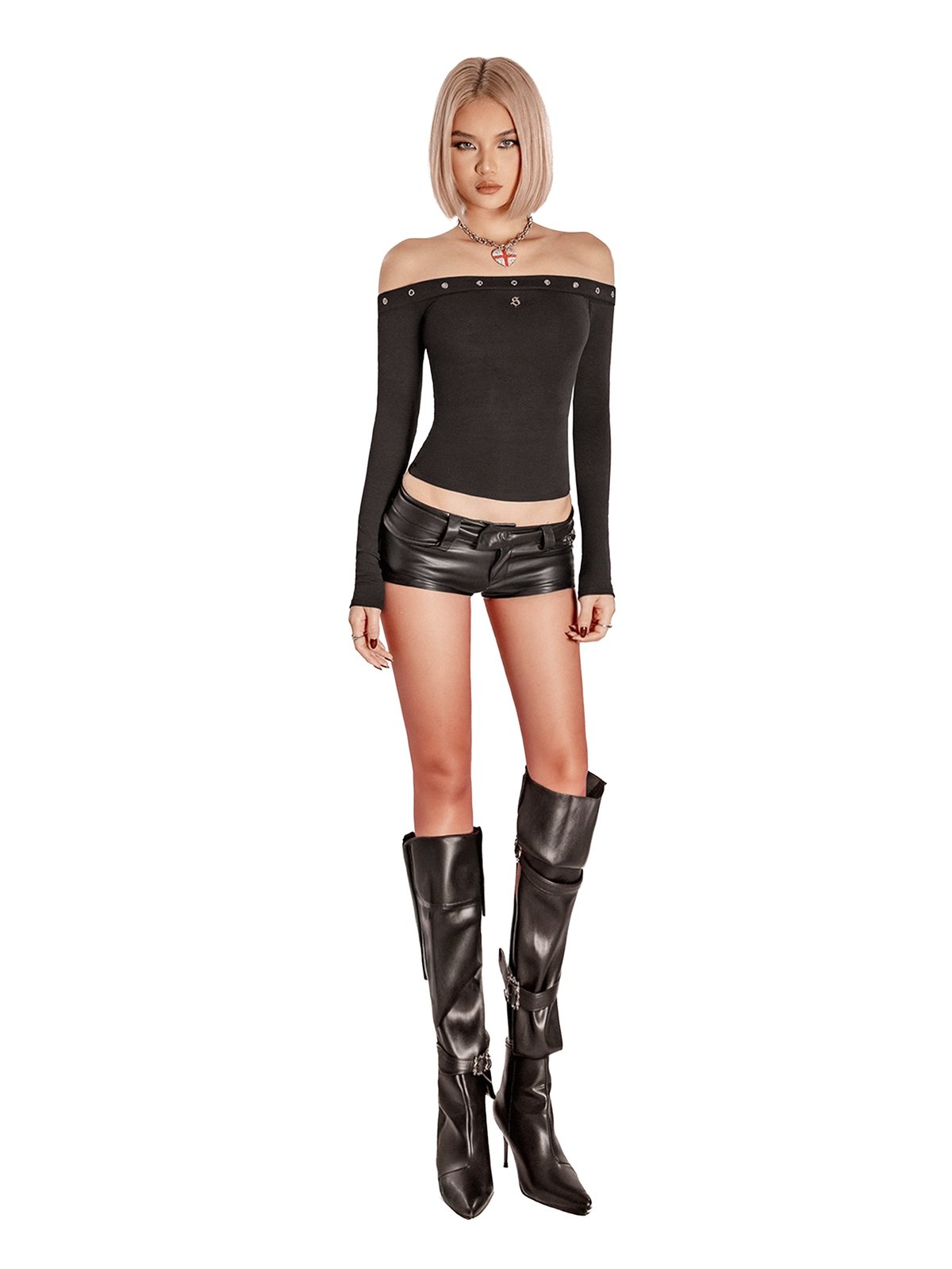 SISTERS Morein Leather Shorts with Stainless Steel Logo