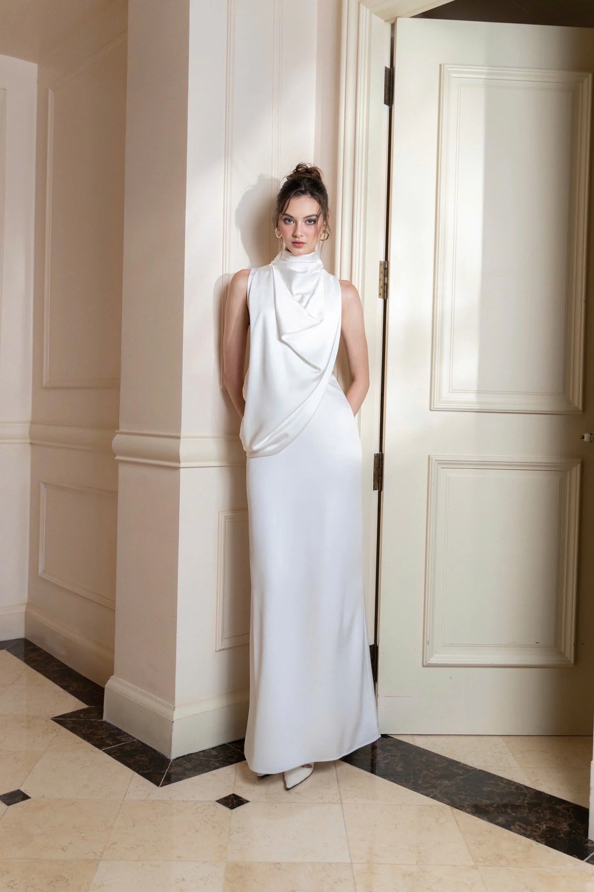 KISSERINE REGINA Satin High Neck Elegant Dress