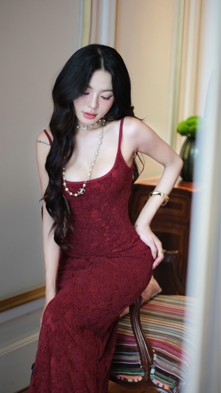 THAOBIBI Heart Knit Lace Maxi Dress