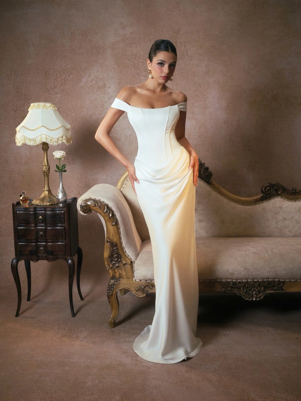 KISSERINE MALENA GOWN 優雅露肩束腰絲緞長禮服