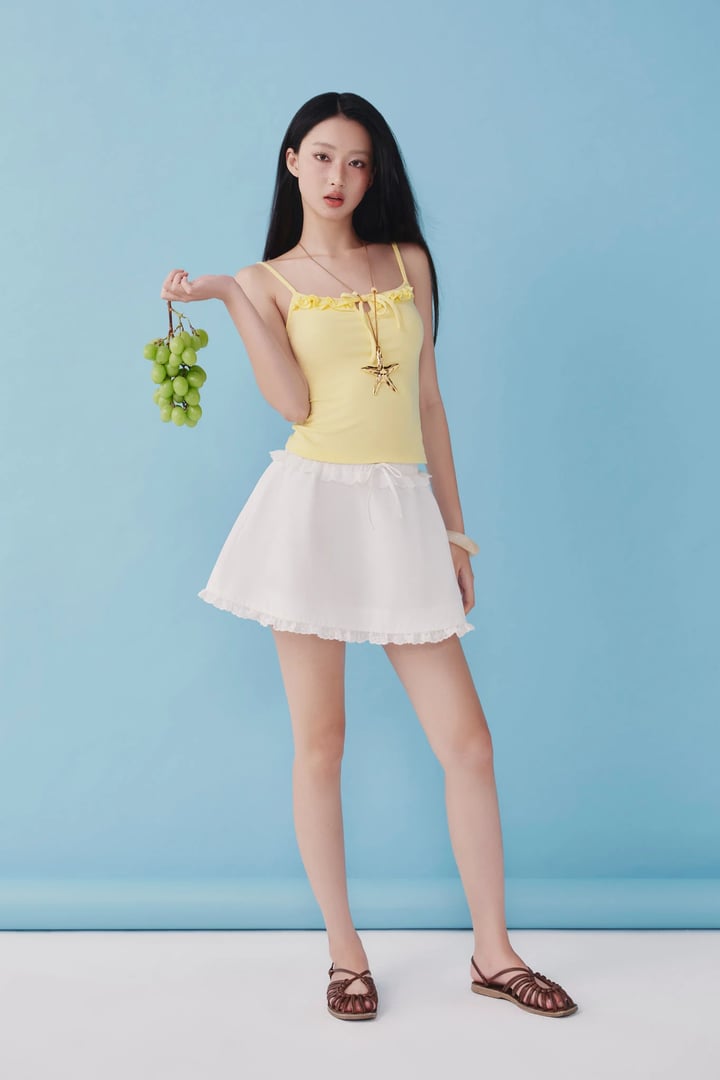 DOTTIE Ruffle Trim Mini Skirt - White - S0284