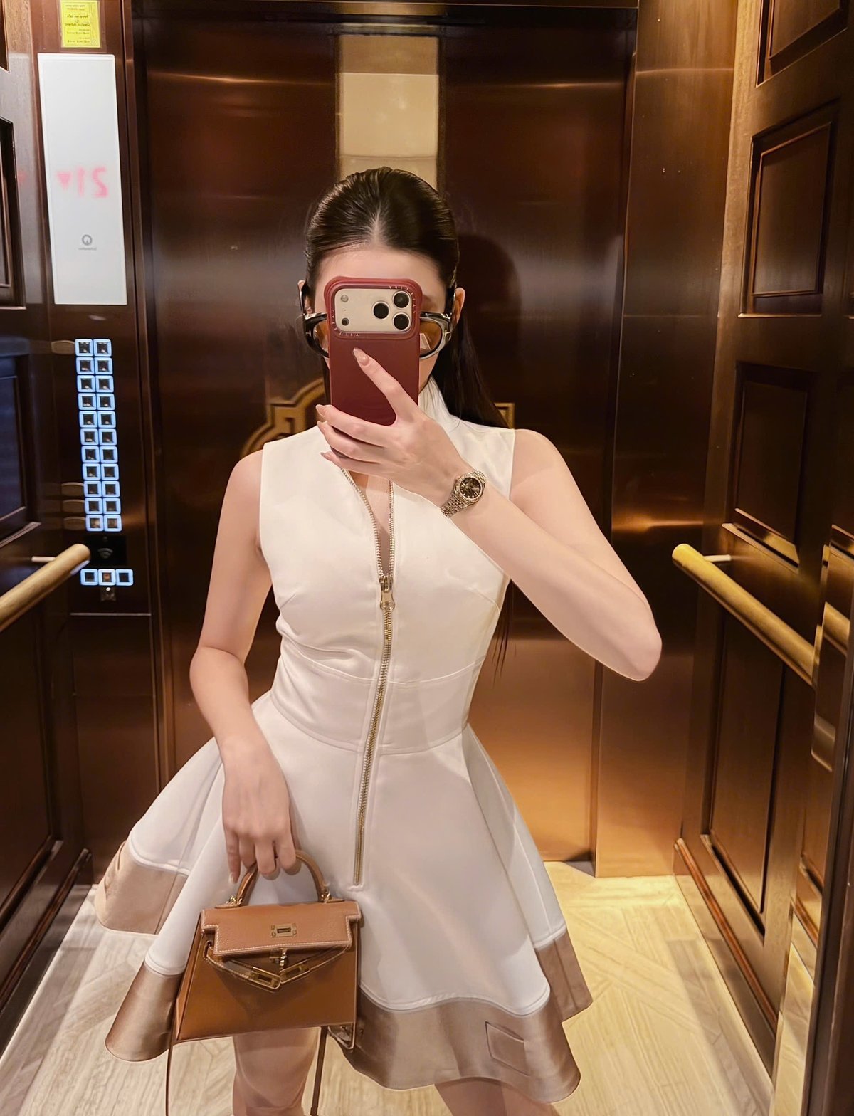 CHOU CHOU Brown Trim Sleeveless Dress