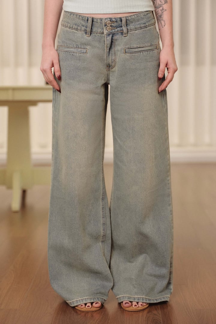 DOTTIE Low Waist Pocket Jeans - Blue