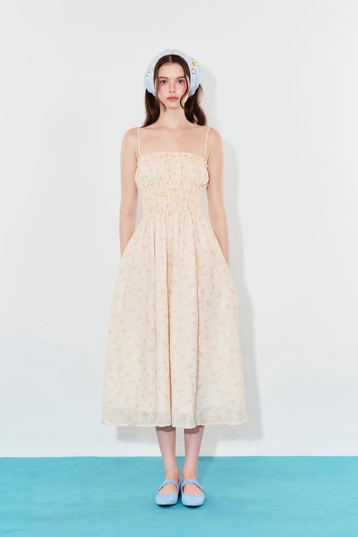 DOTTIE Embroidered Cotton Midi Dress - Cream D0740