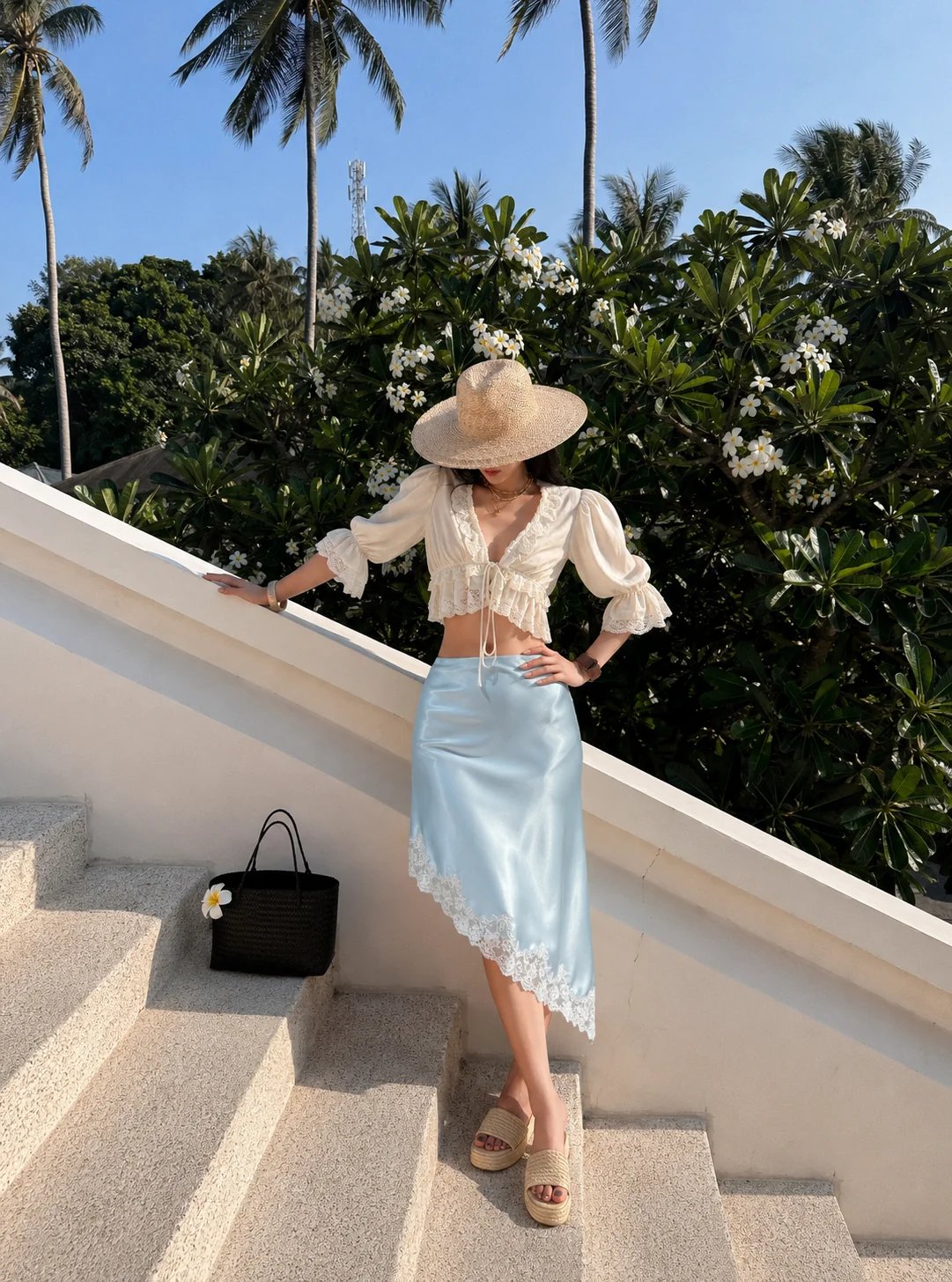 Sugar Crush Jiso Satin Lace Trim Midi Skirt 復古蕾絲滾邊緞面中長裙