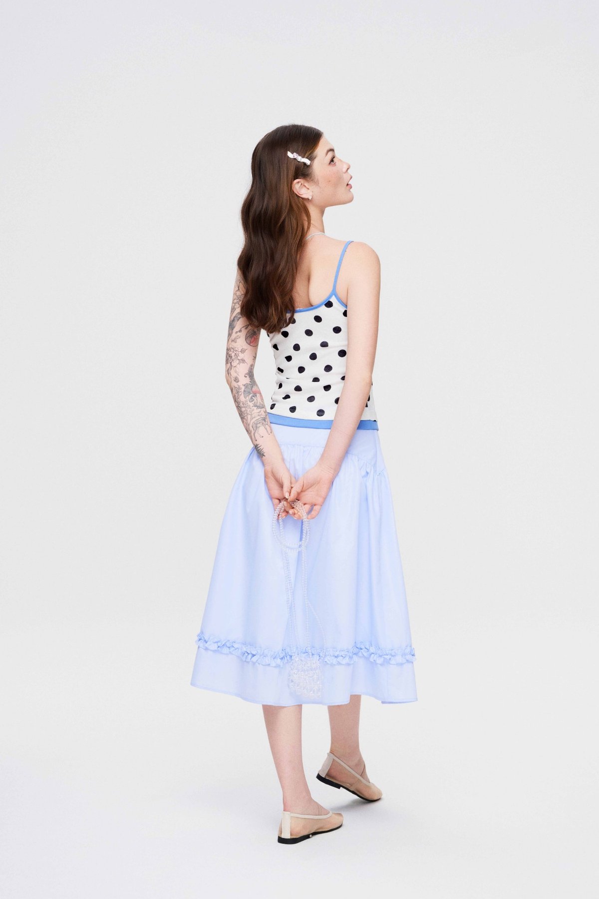 DOTTIE Ruffle Trim Midi Skirt - Blue