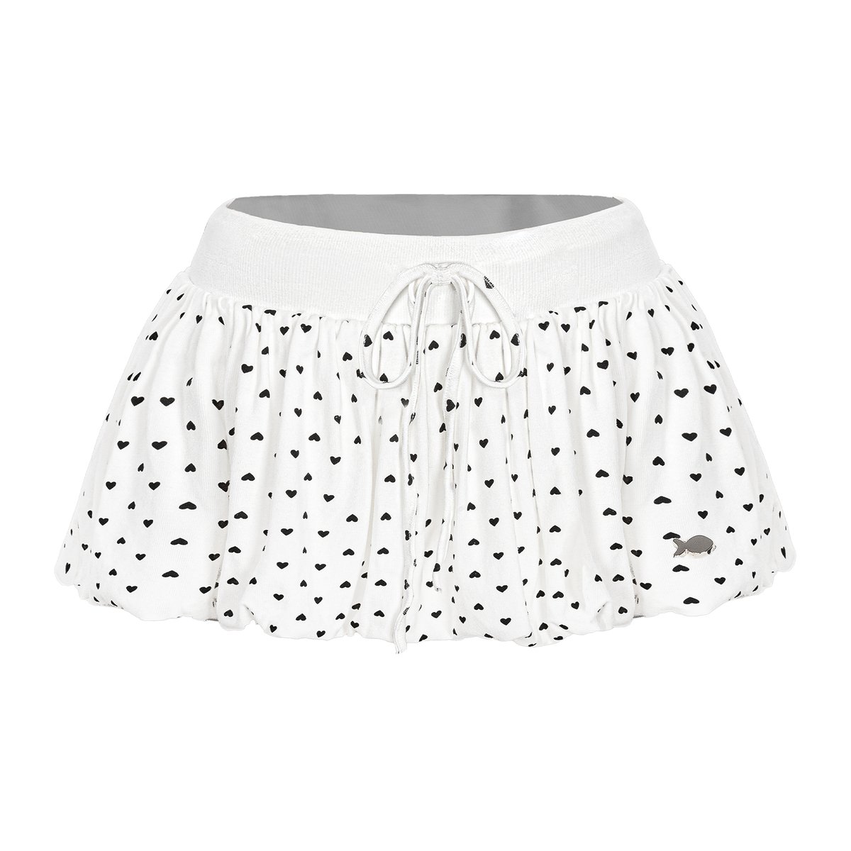 DKMV Mimi Set 白色心形圖案露肩荷葉邊短版上衣與蓬蓬裙套裝