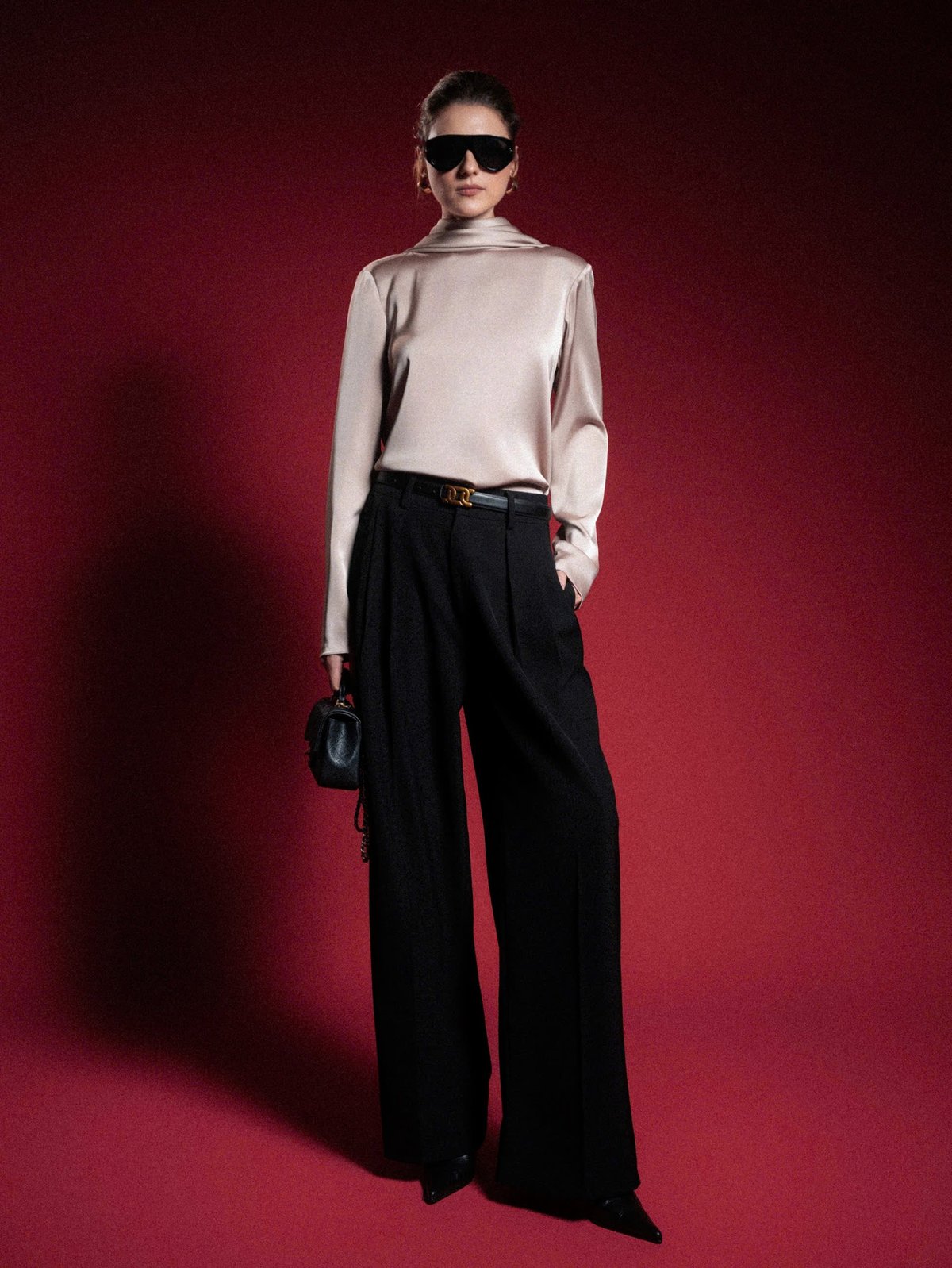 KISSERINE ZINA TOP Elegant Draped Satin Blouse
