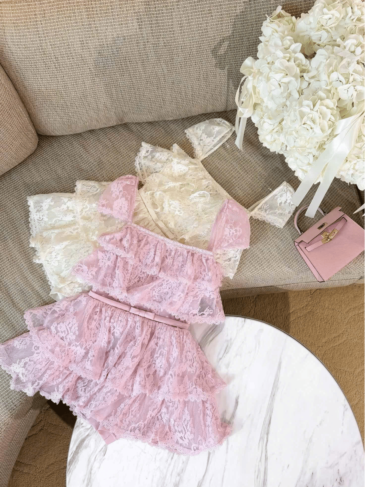 Tran Ali Tiered Lace Dress with Waist Bow