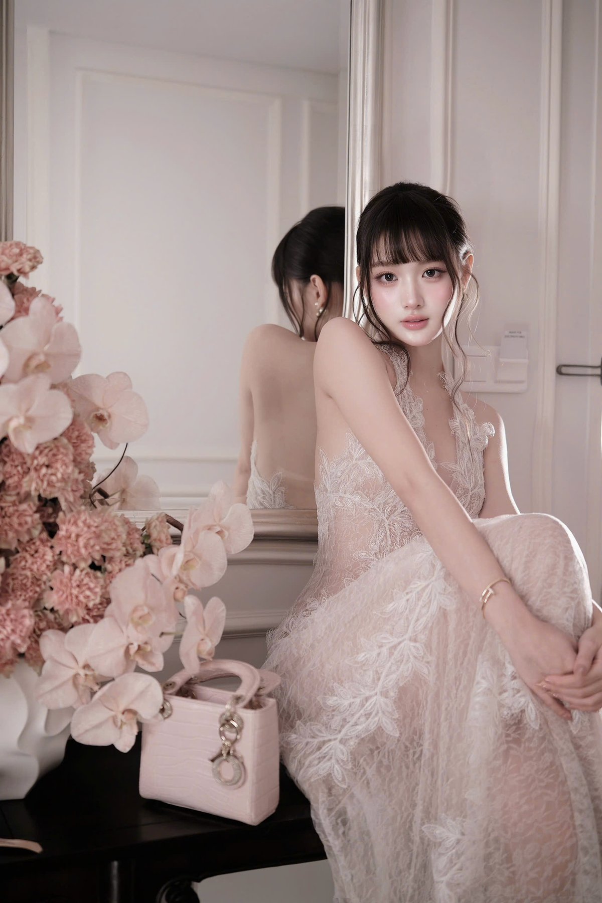 CHOU CHOU 3D 立體蕾絲荷葉邊層次長裙