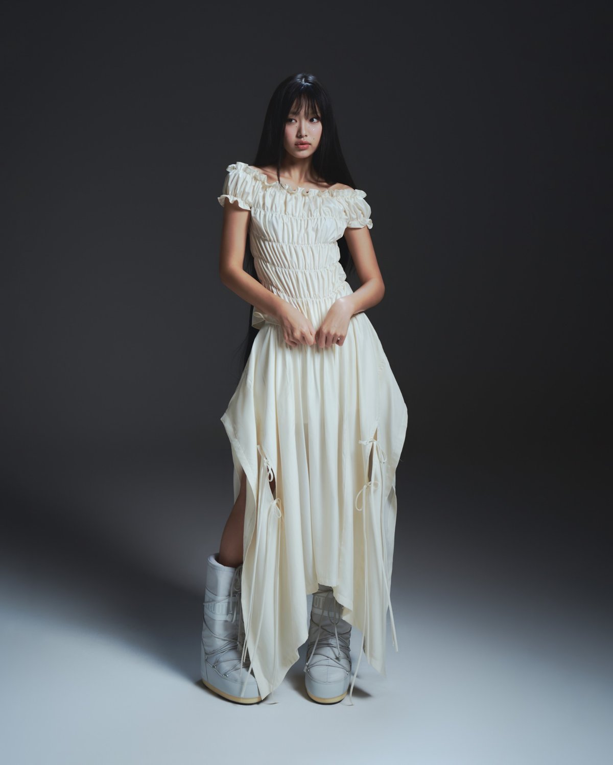Bunnyhill DAWSEY 露肩綁帶褶皺上衣 - Ivory