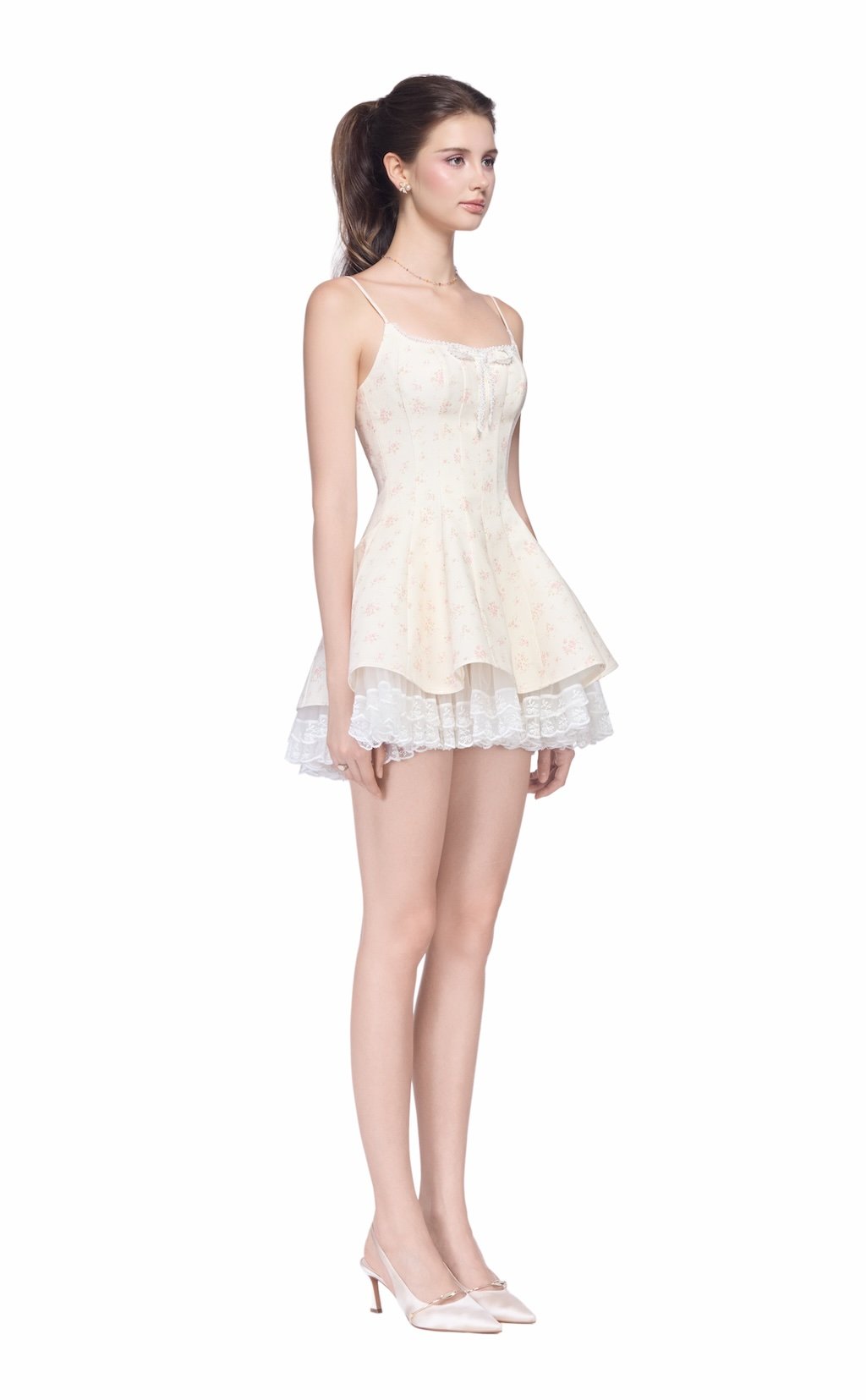 JUBIN LAYLIE DRESS Floral Lace Trim Mini Dress