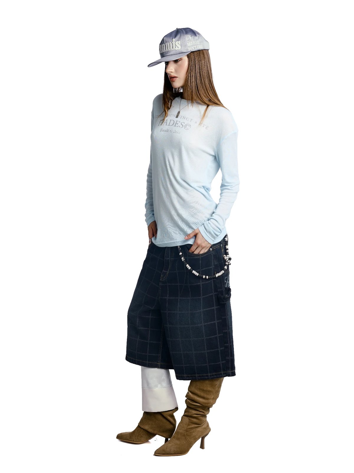 HADES Webby Canvas Checkered Denim Shorts - Blue Navy
