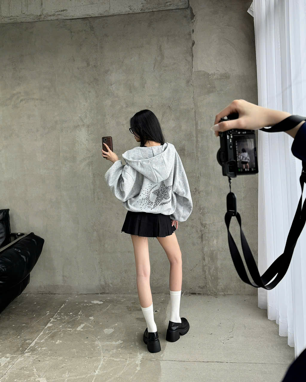 KILL SYSTEM SUPER STAR Glitter Zip-up Hoodie Boxy Fit