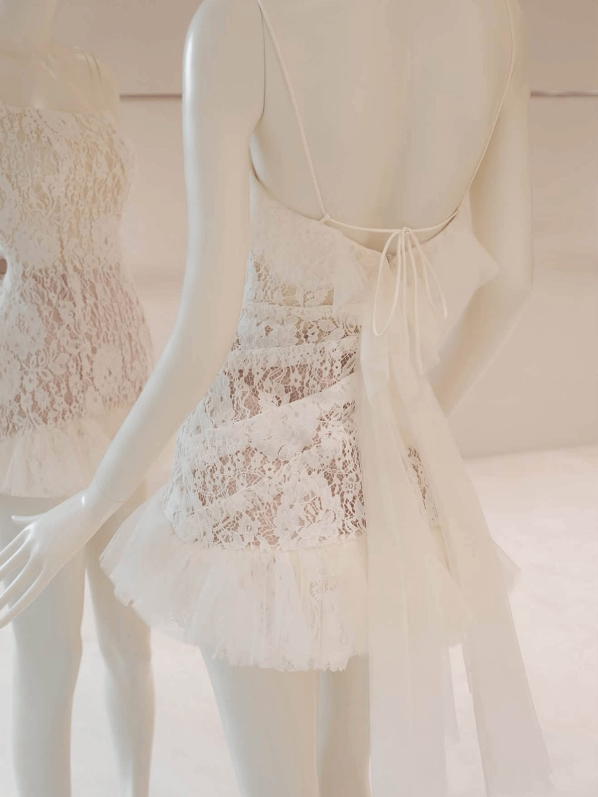 Tran Ali Lace Ruffle Spaghetti Strap Dress