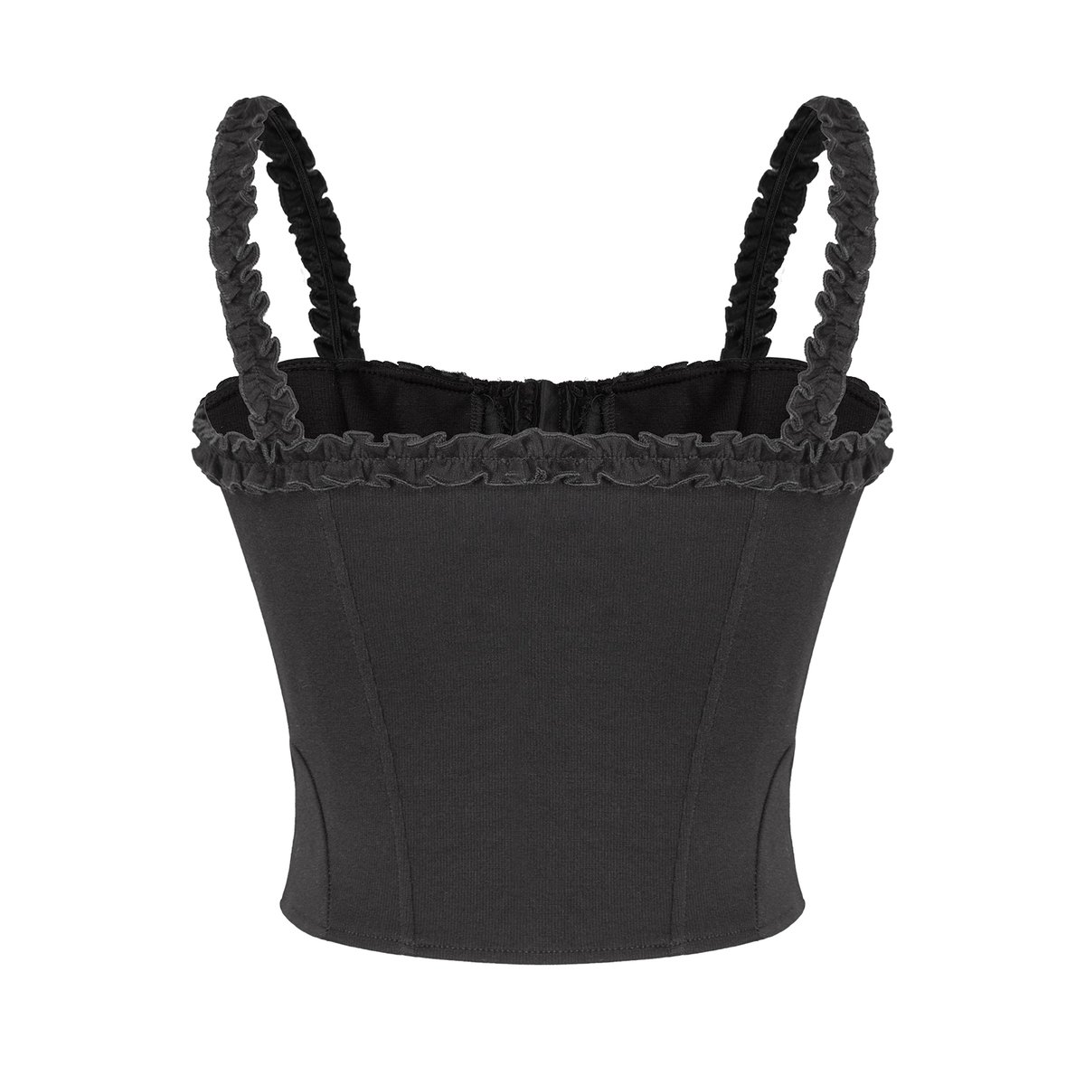 DKMV Yumi Top Corset Style Ruffle Spaghetti Strap Cropped Top