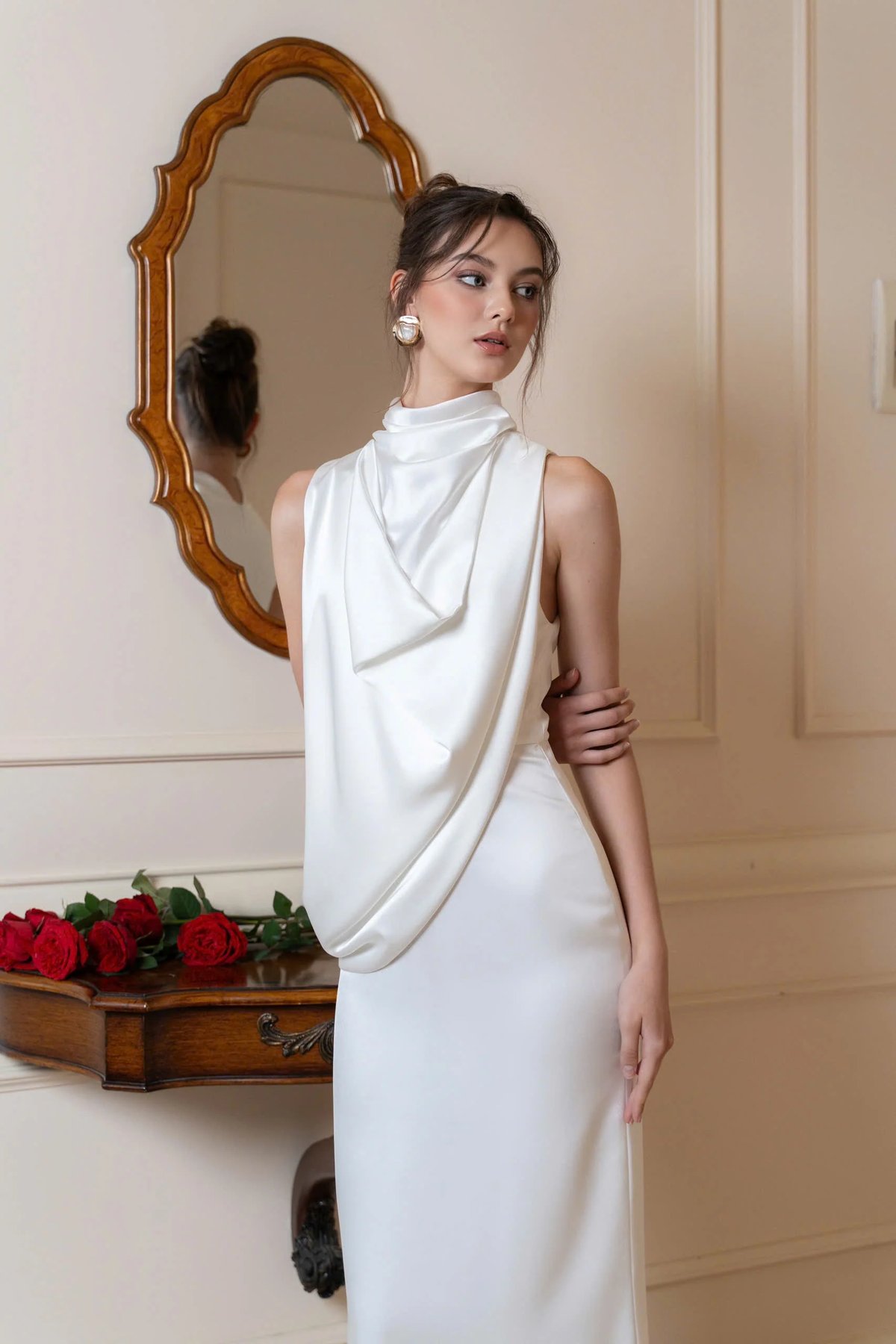 KISSERINE REGINA Satin High Neck Elegant Dress
